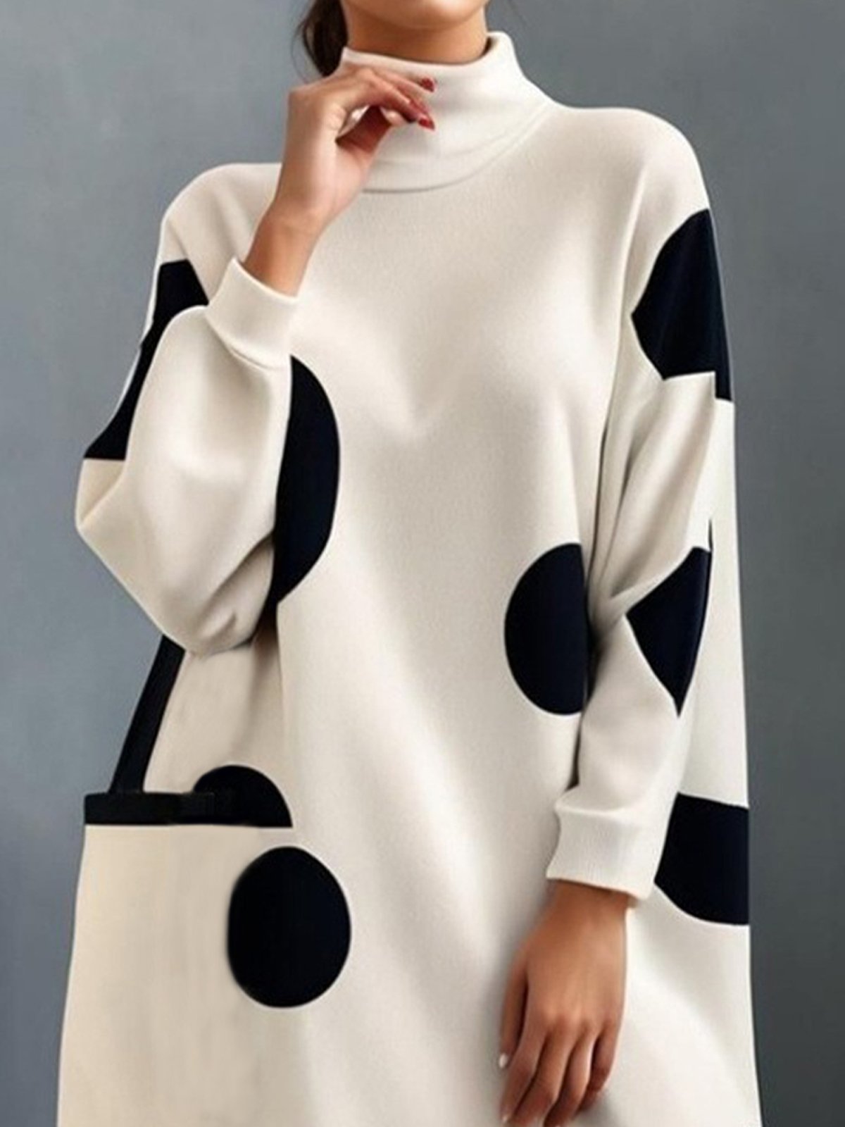 Daily Turtleneck  Polka Dots Loose Dress