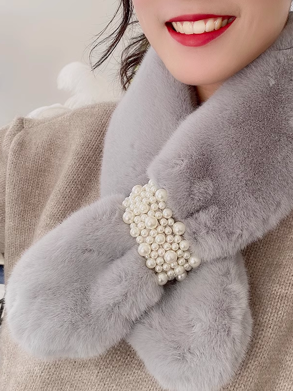 Elegant Pearl Fluff/Granular fleece fabric Scarf