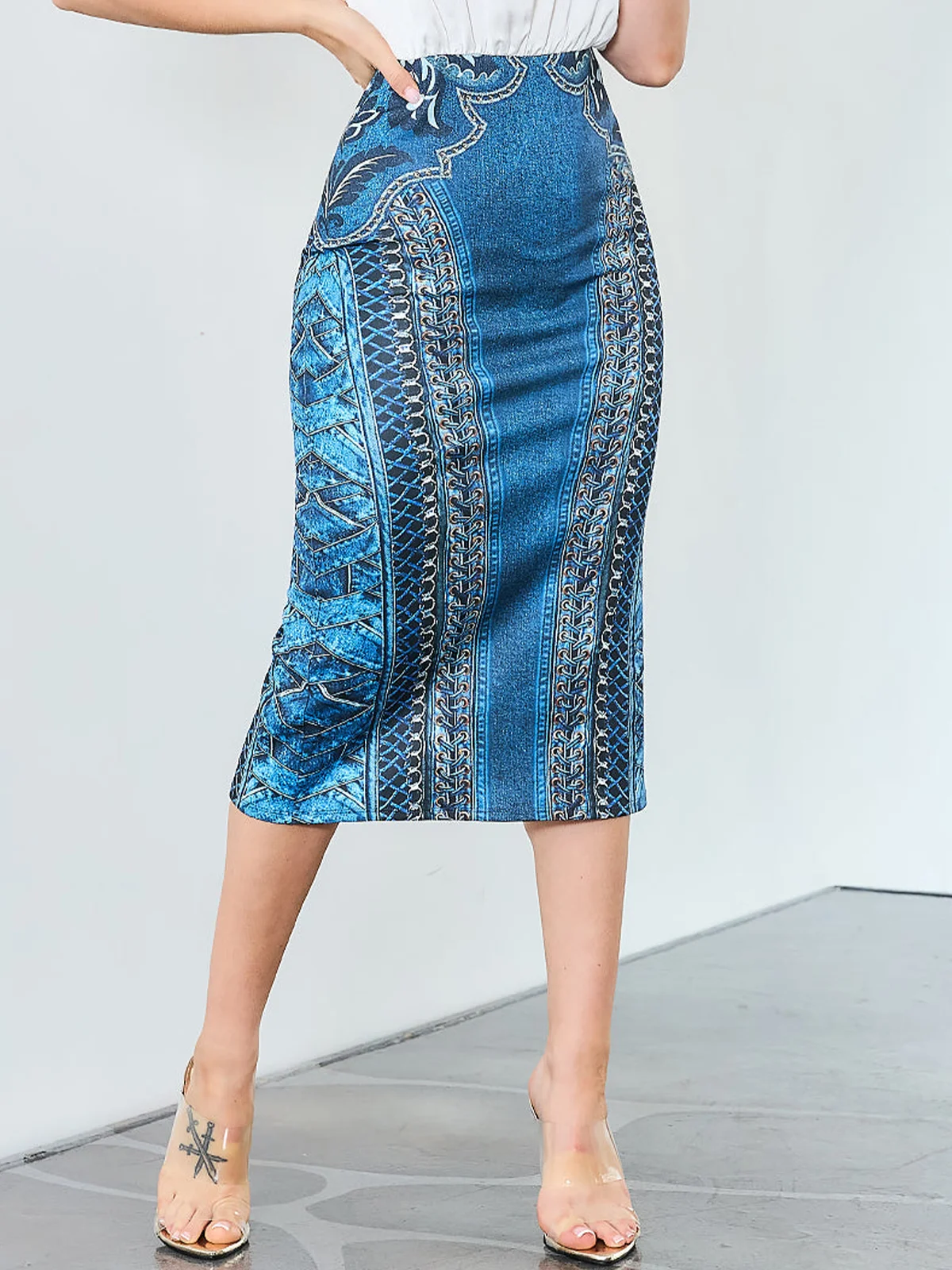 Denim Print Graphic Urban Regular Fit Skirt