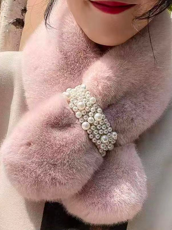 Elegant Pearl Fluff/Granular fleece fabric Scarf