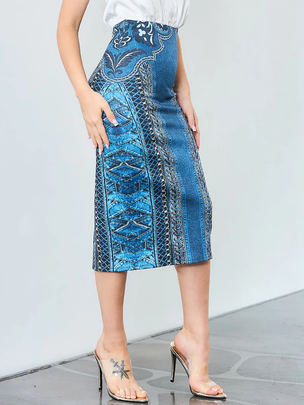 Denim Print Graphic Urban Regular Fit Skirt