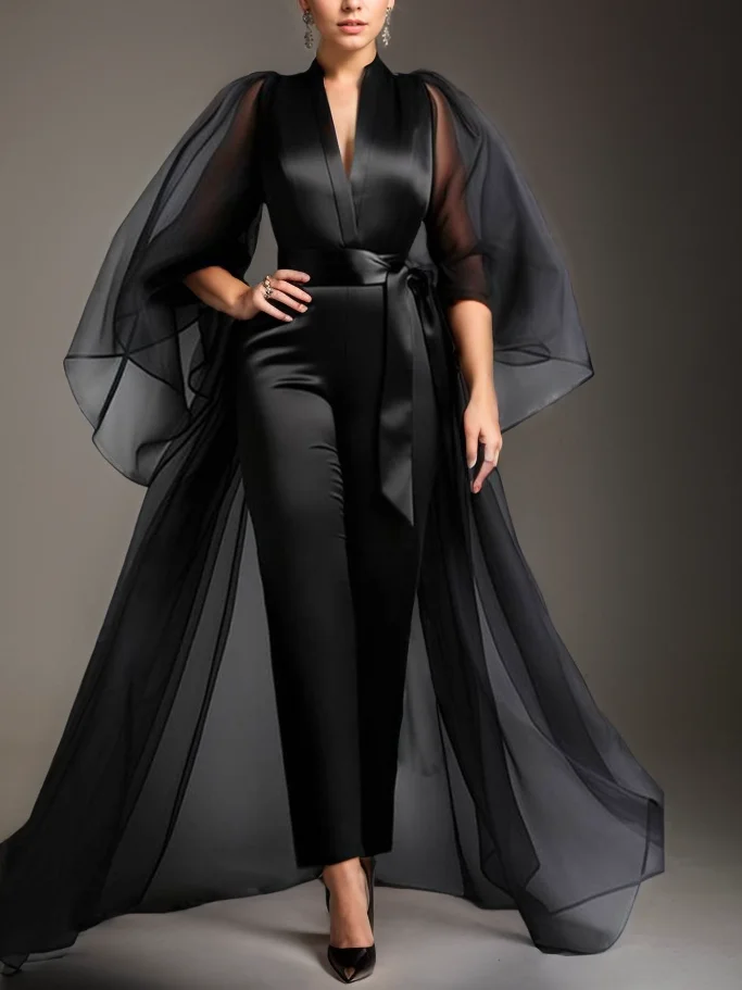 Plain Balloon Sleeve Urban Jumpsuit With Belt