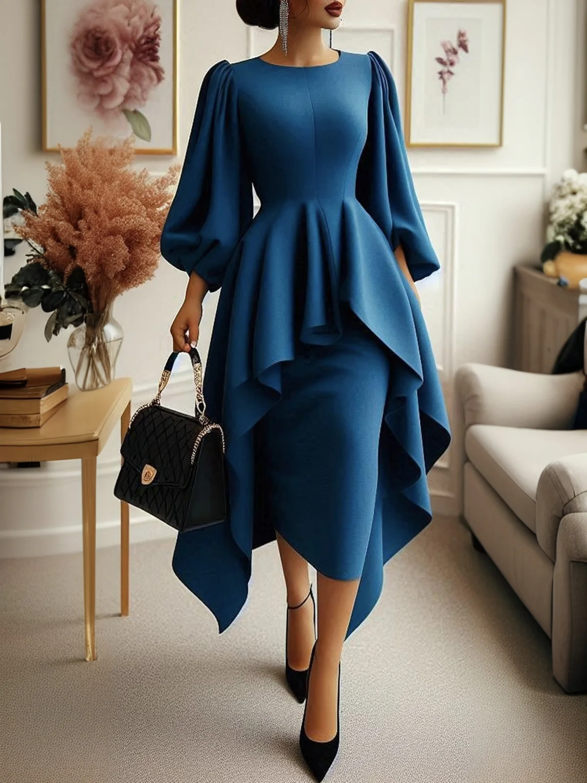 Regular Fit Regular Sleeve Elegant Crew Neck Dress