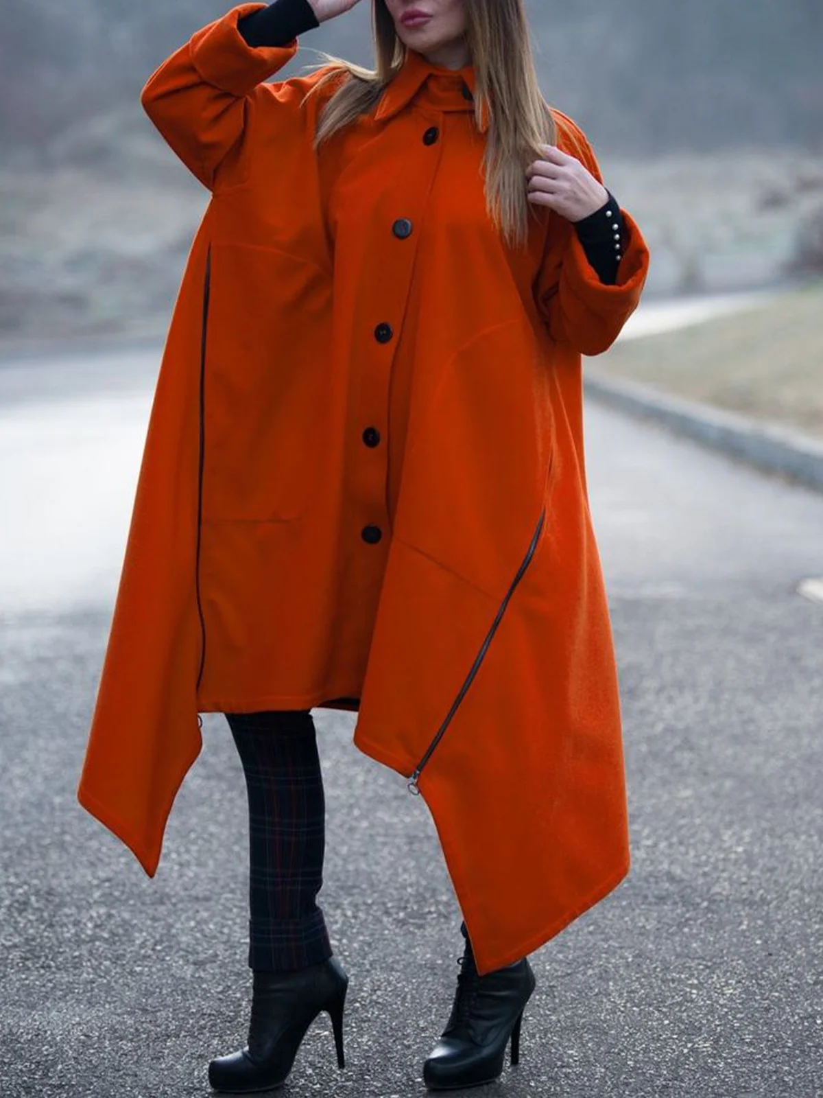 Casual Loose Plain Raglan Sleeve Coat