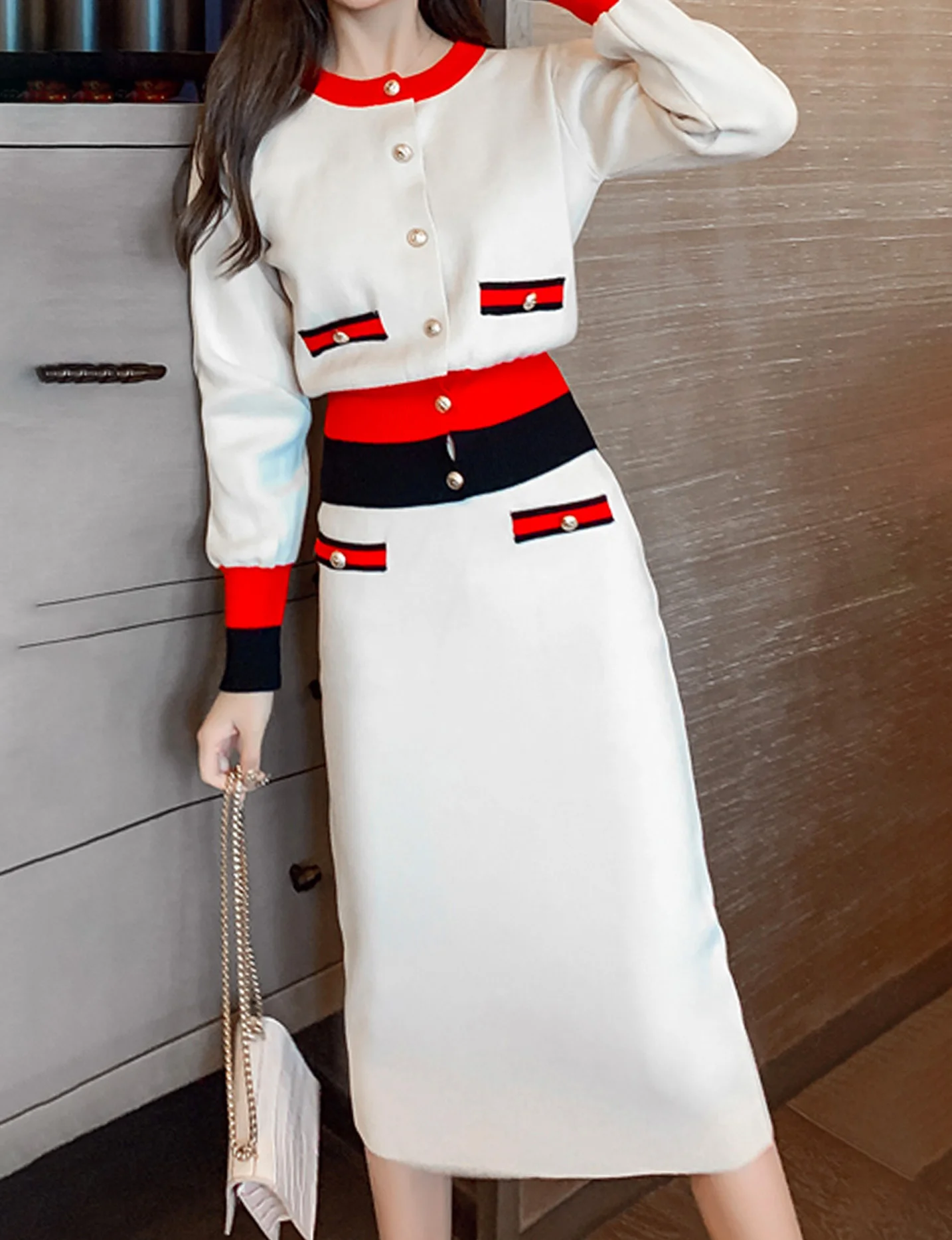 Urban Color Block Regular Fit Skirt Sweater