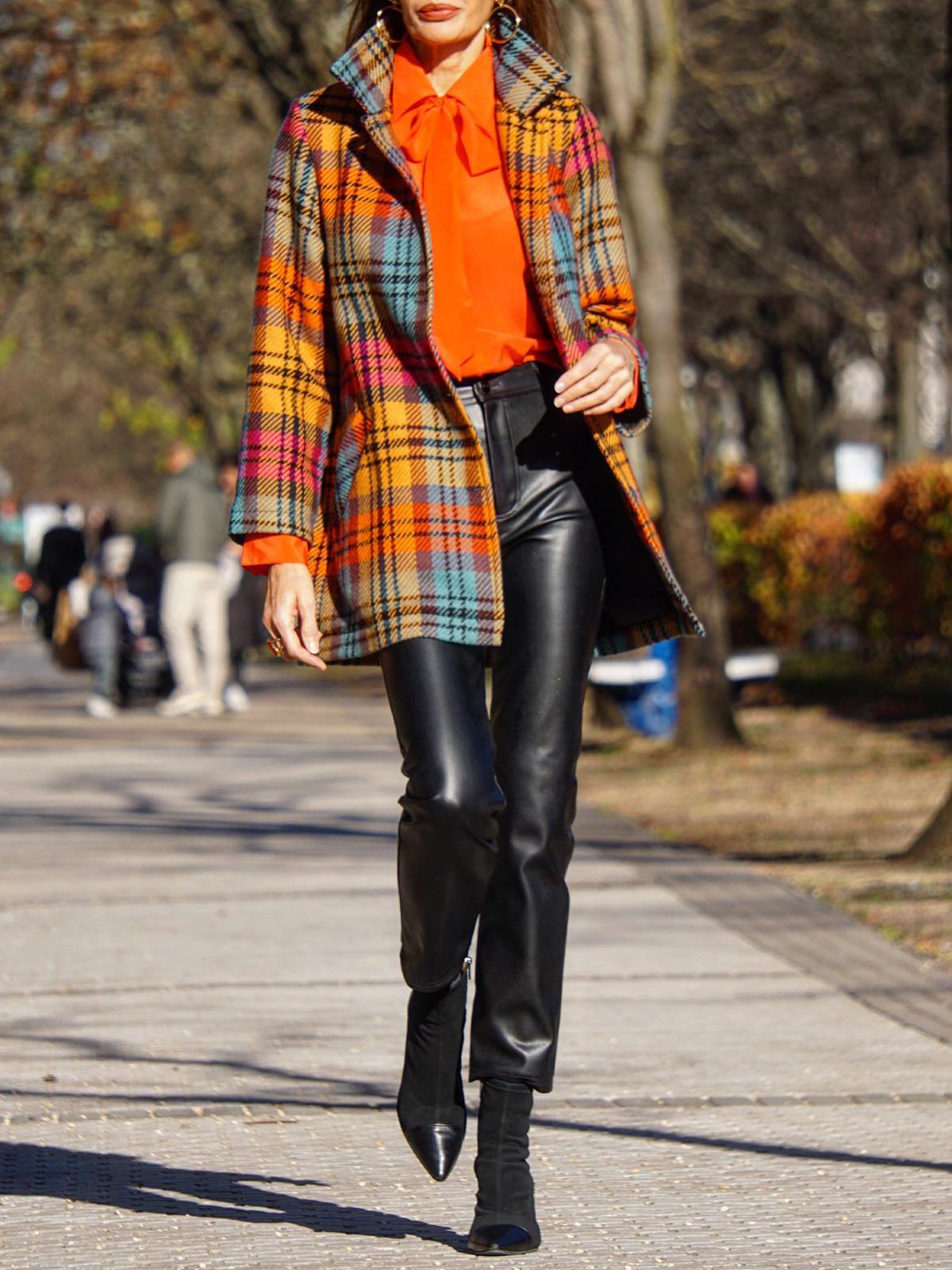 Urban Lapel Collar Plaid Long Sleeve Jacket