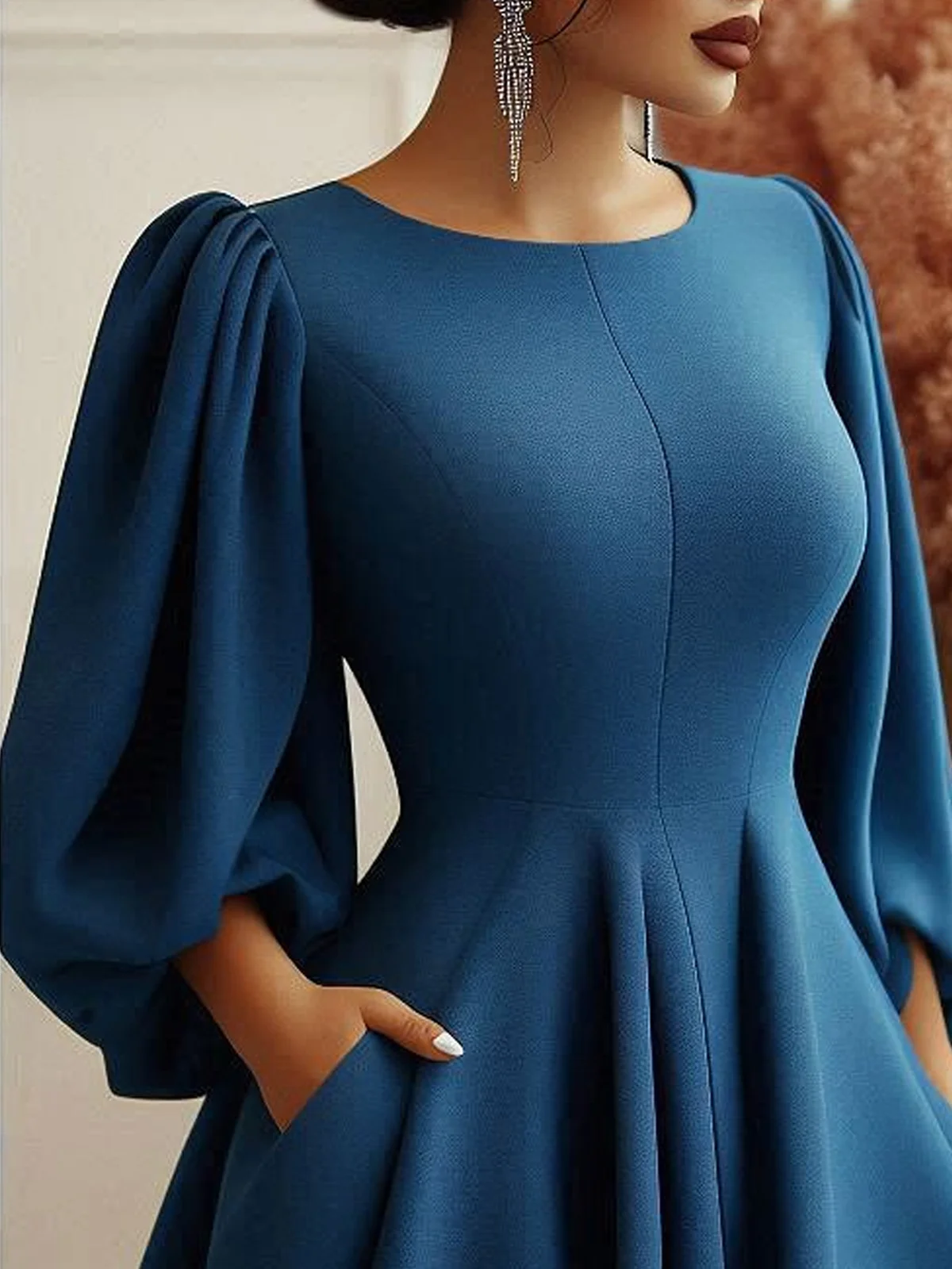 Regular Fit Regular Sleeve Elegant Crew Neck Dress