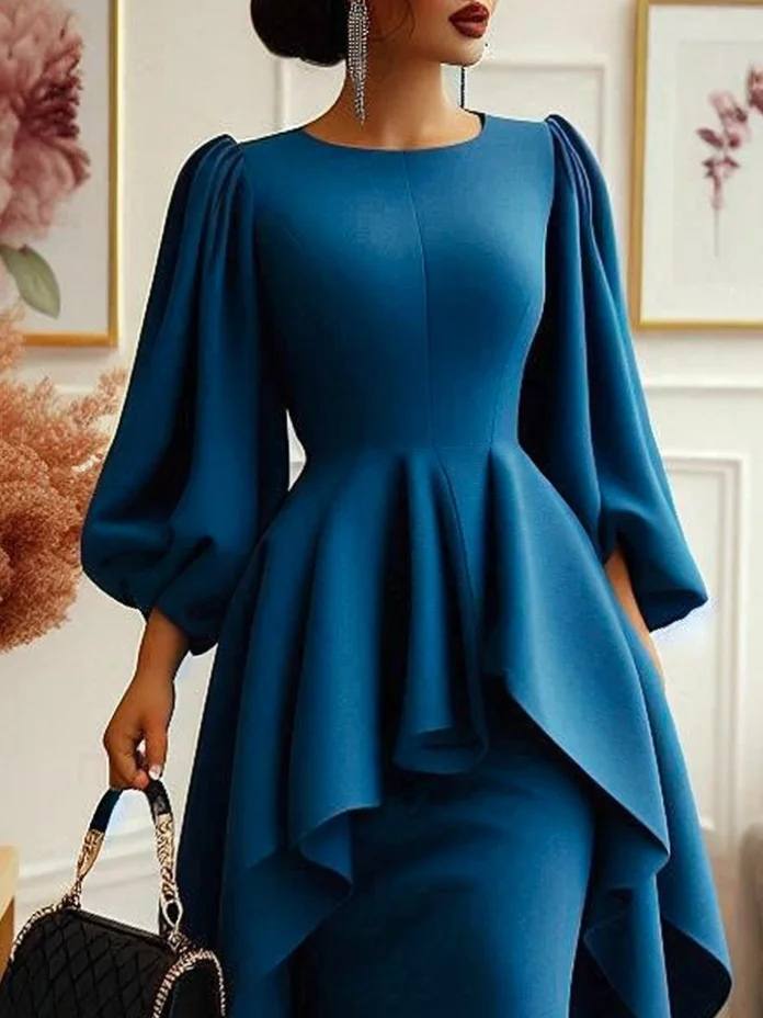 Regular Fit Regular Sleeve Elegant Crew Neck Dress