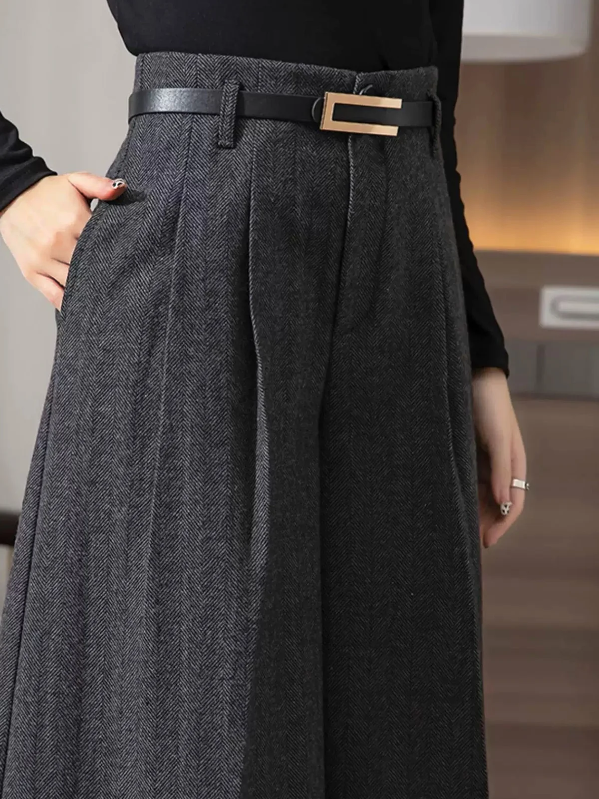 Plain Urban High Waist Fashion Wide leg Pants With No Belt