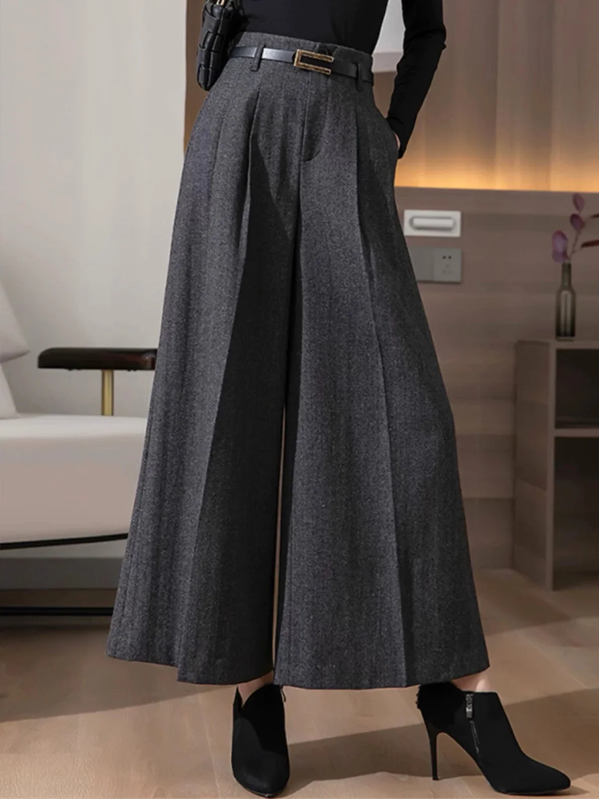 Plain Urban High Waist Fashion Wide leg Pants With No Belt