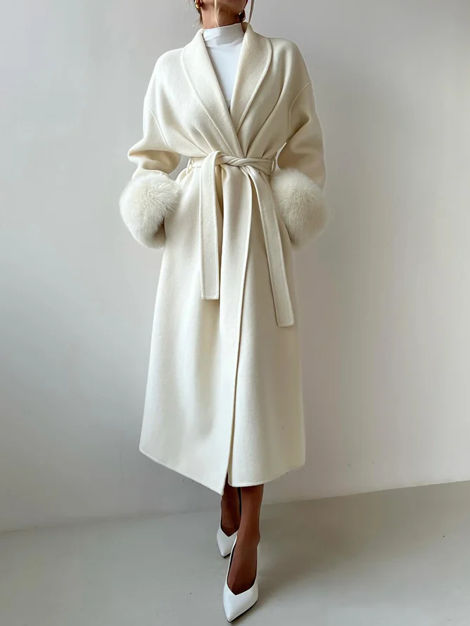 Regular Sleeve Elegant Plain Coat With Belt