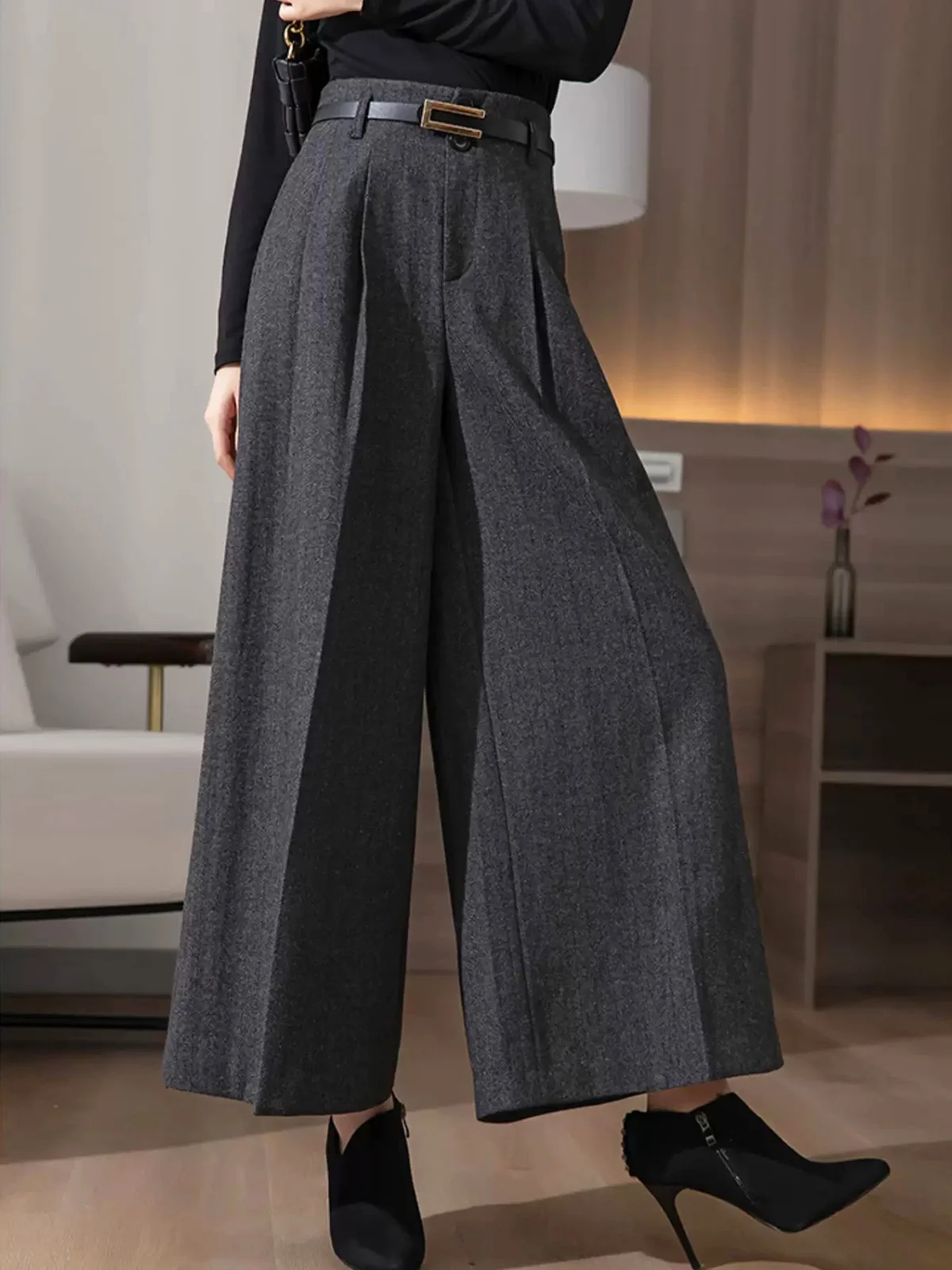 Plain Urban High Waist Fashion Wide leg Pants With No Belt