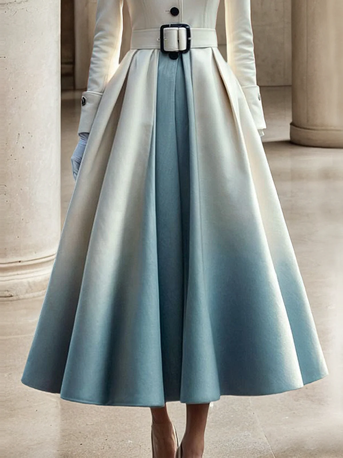 Regular Sleeve Elegant Stand Collar Ombre Regular Fit Coat With Belt Corsage not included