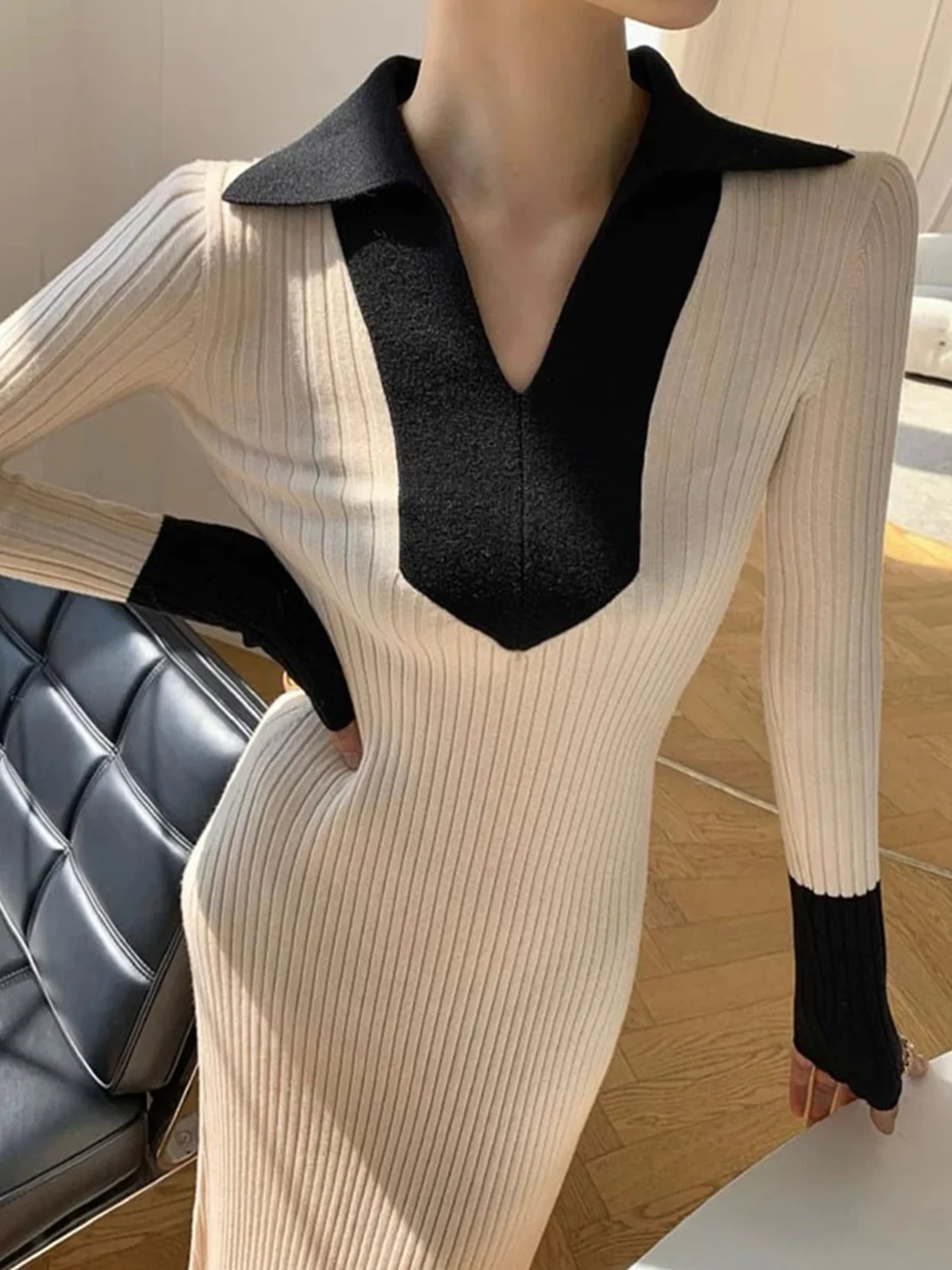 Urban Color Block Urban Long Sleeve Sweater Dress