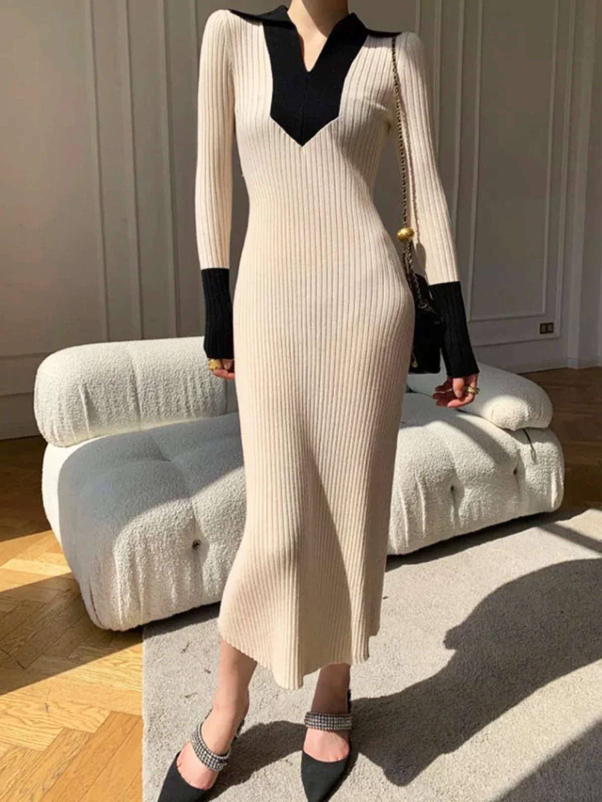 Urban Color Block Urban Long Sleeve Sweater Dress