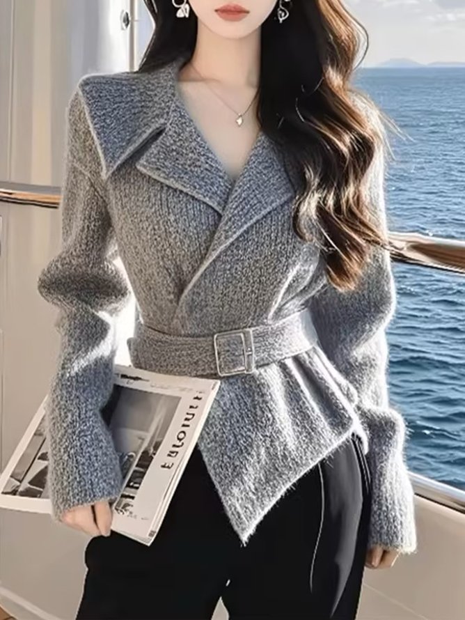 Casual Lapel Collar Regular Sleeve Sweater Cardigan