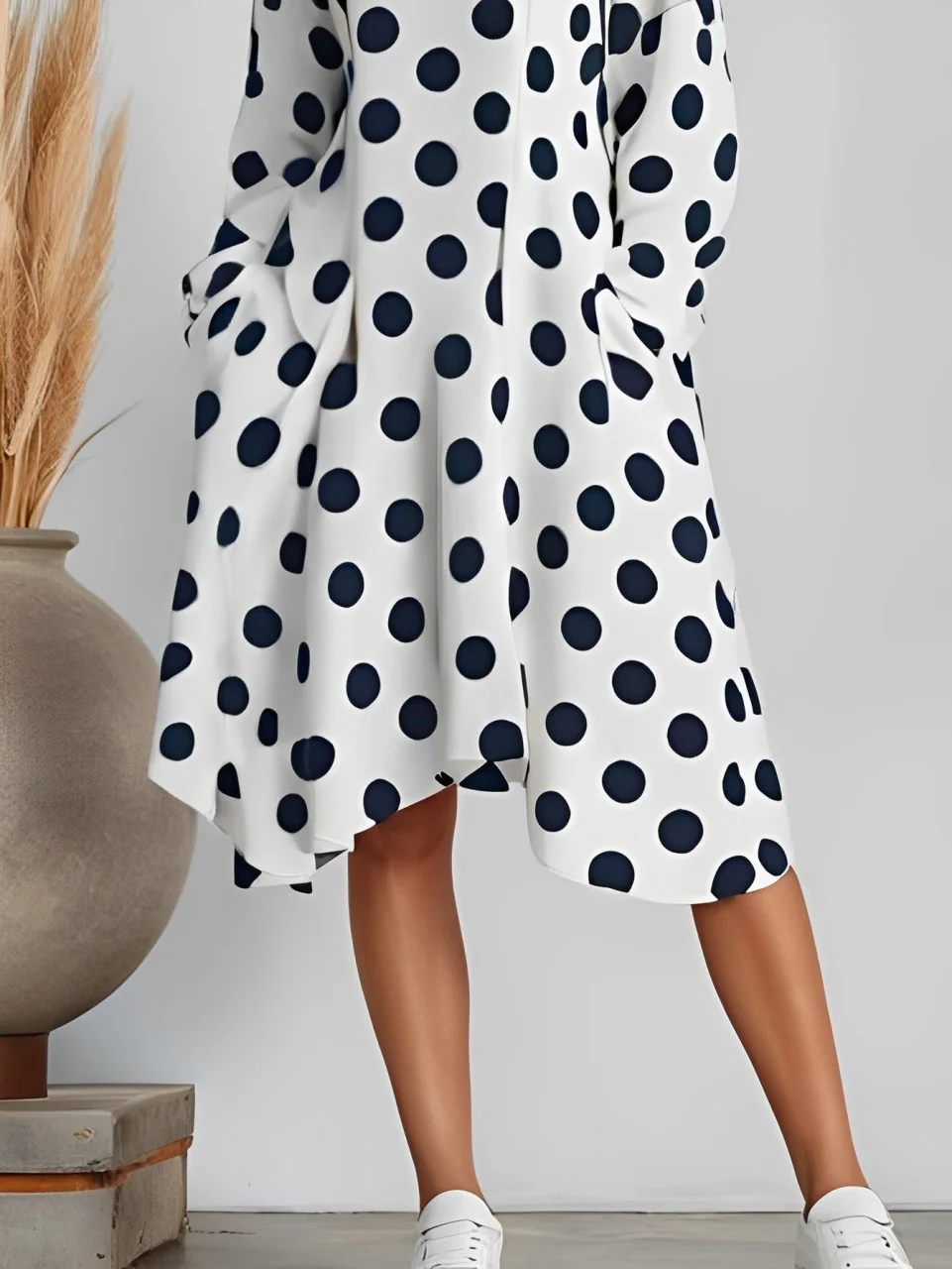 Polka Dots Casual Long Sleeves Loose  Dress