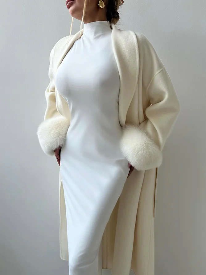 Regular Sleeve Elegant Plain Coat With Belt