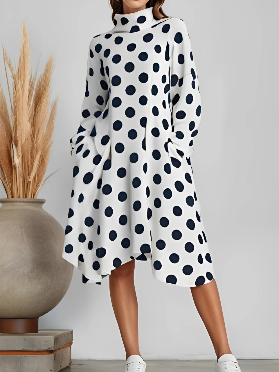 Polka Dots Casual Long Sleeves Loose  Dress