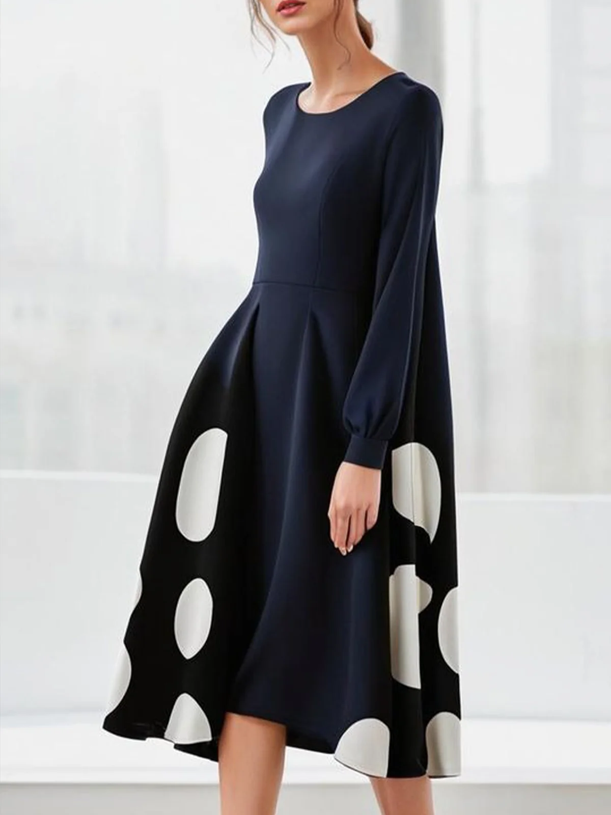 Polka Dots Regular Fit Regular Sleeve Urban Crew Neck Dress