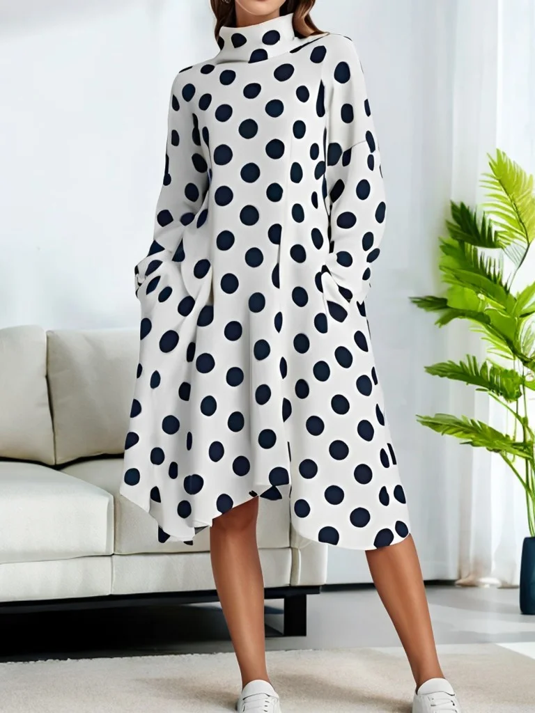 Polka Dots Casual Long Sleeves Loose  Dress