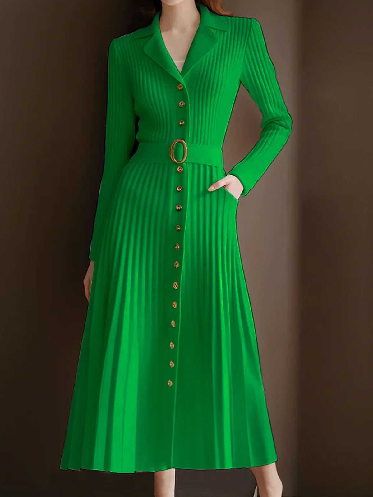 Elegant High Elasticity Sweater Maxi Dress With Belt