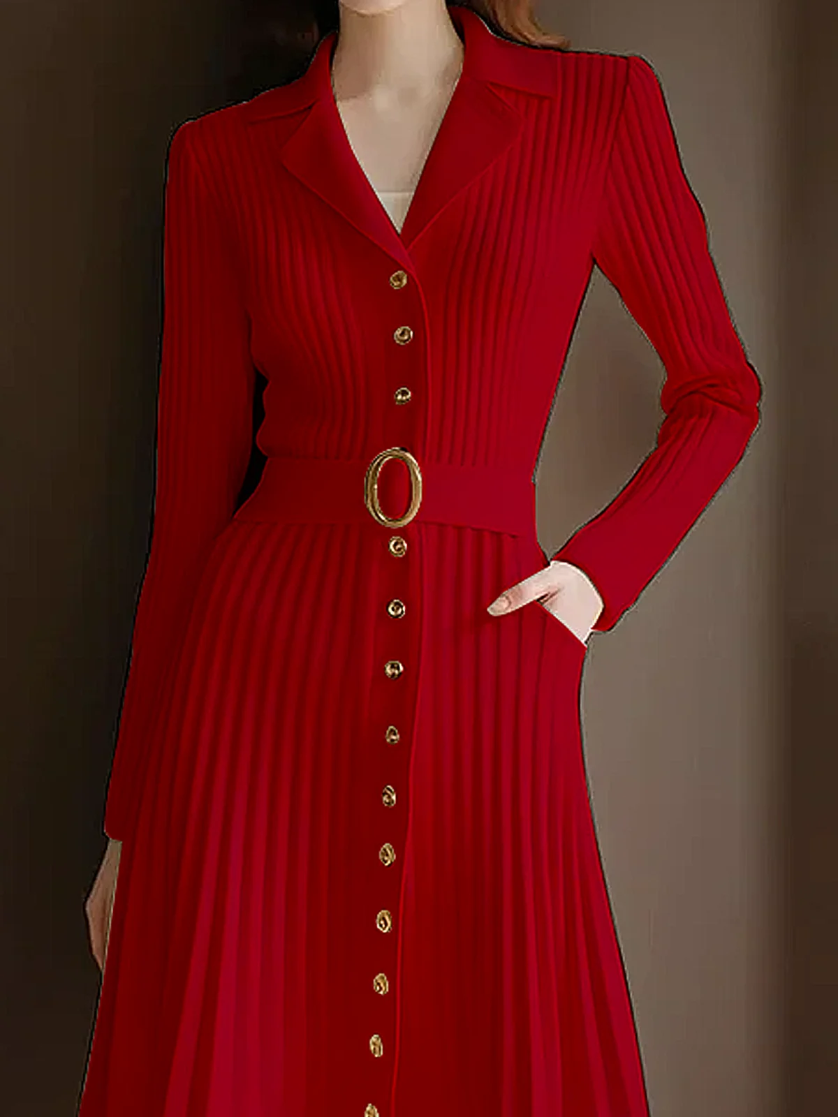 Elegant High Elasticity Sweater Maxi Dress With Belt