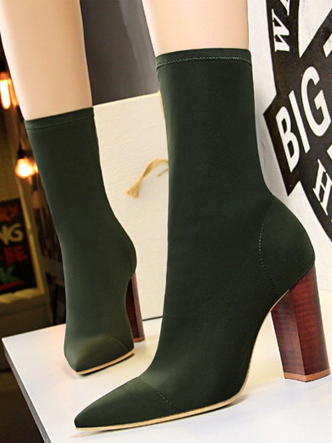 Lycra Chunky Heel Boots