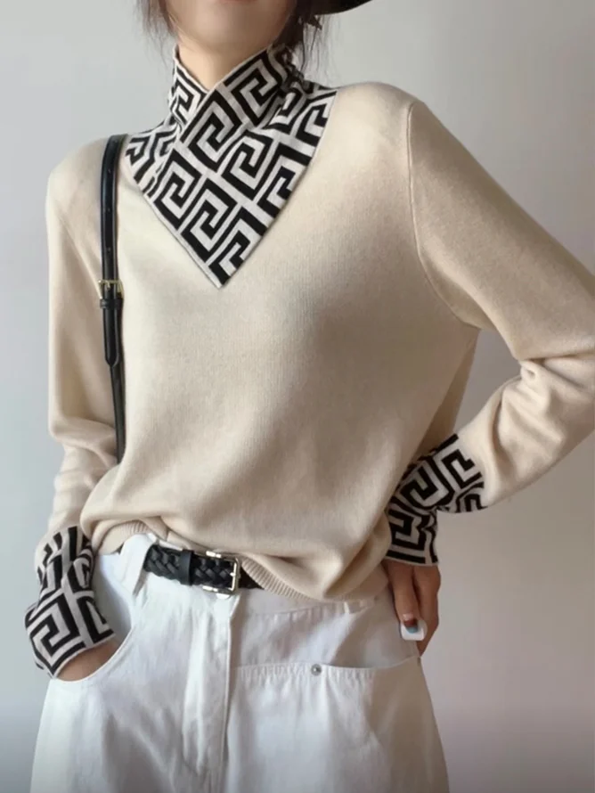 Geometric Regular Sleeve Casual Split Joint Sweater