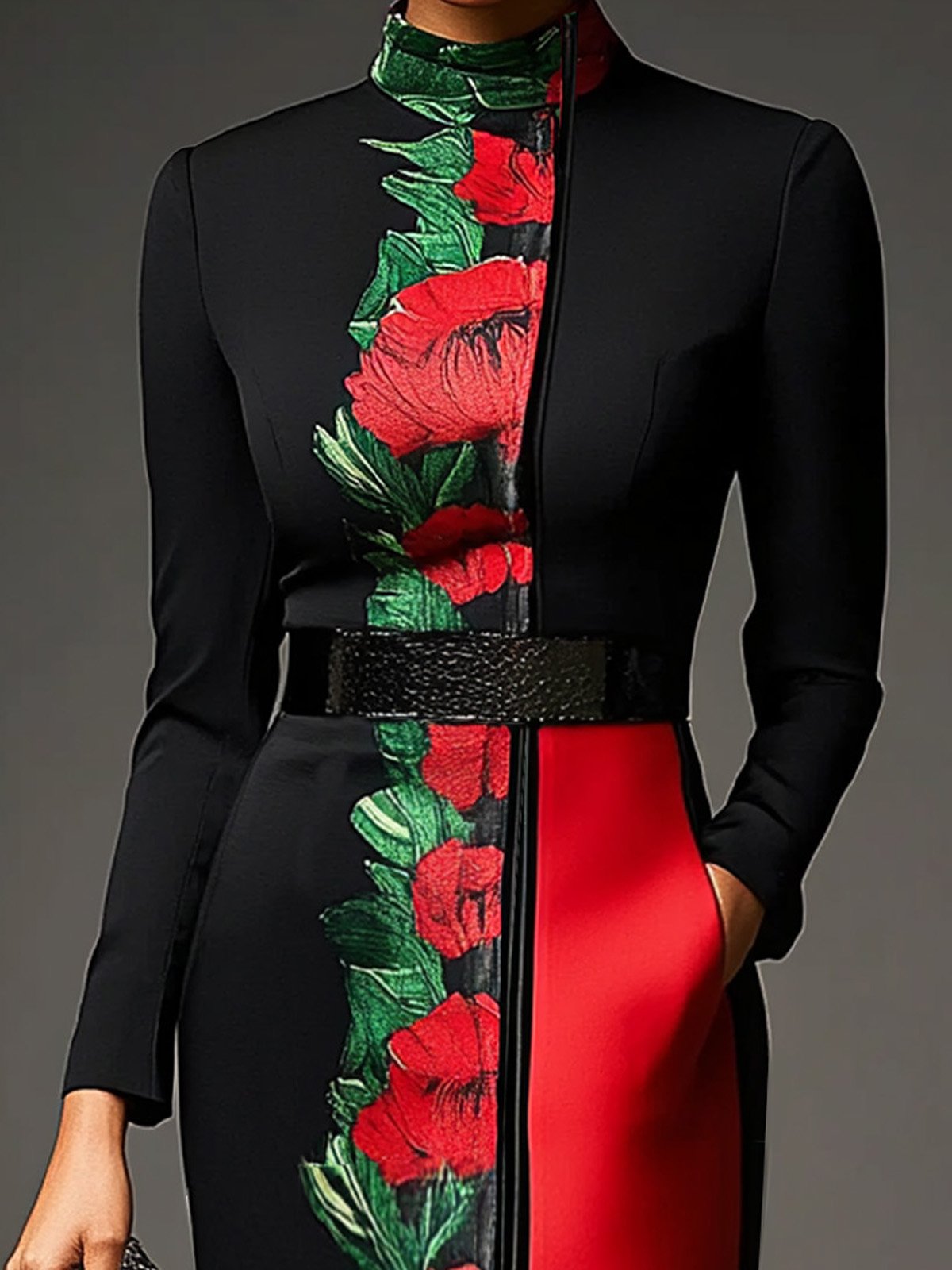 Regular Sleeve Urban Regular Fit Turtleneck Floral Pattern Dress