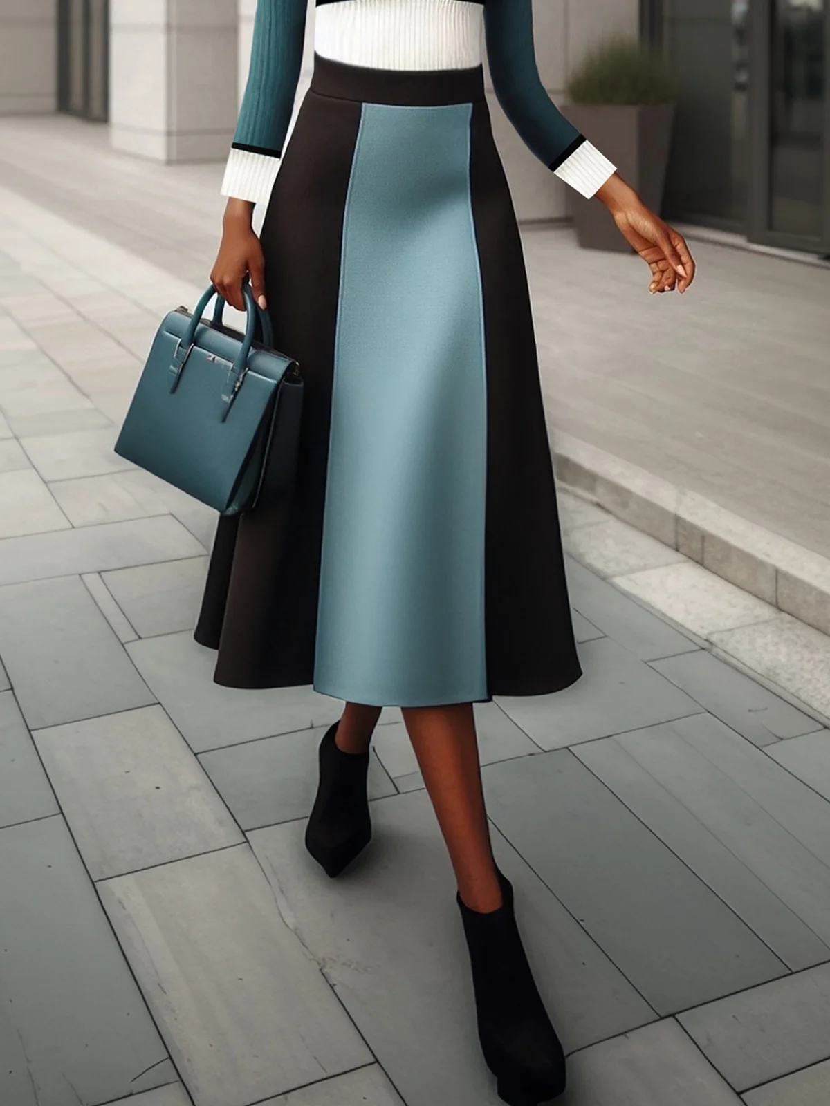 Micro-Elasticity Color Block Loose Elegant Midi Skirt