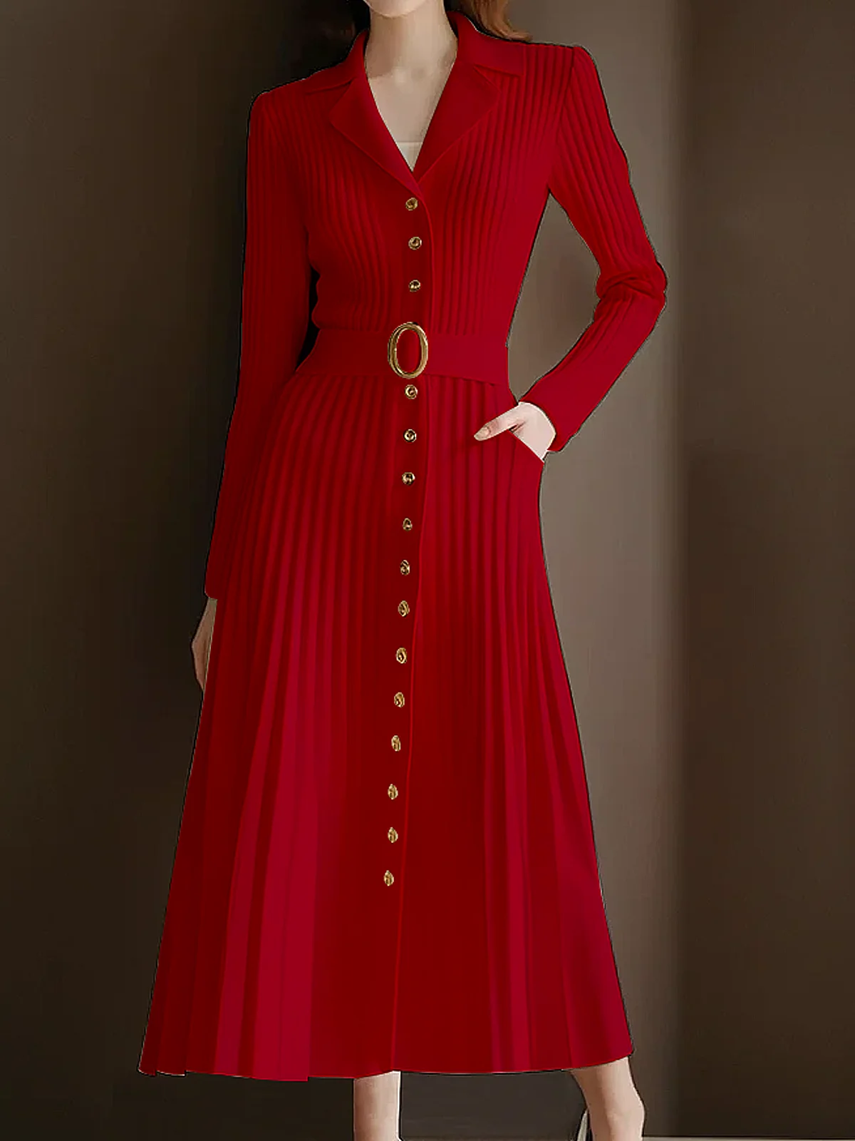 Elegant High Elasticity Sweater Maxi Dress With Belt