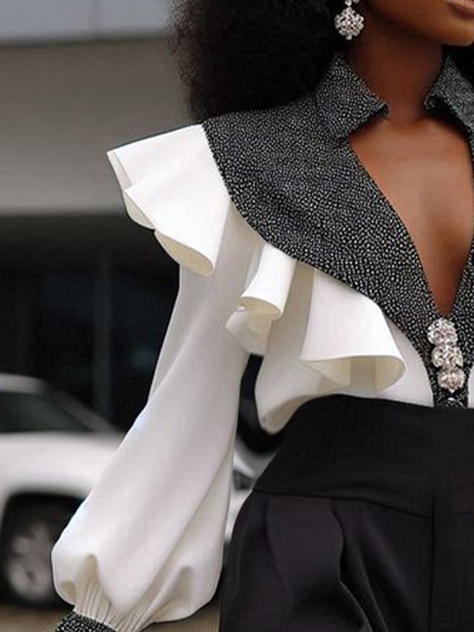 Elegant Peplum Balloon Sleeve Blouse