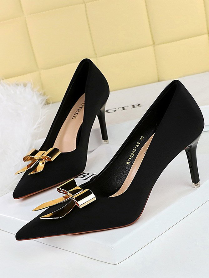 Plain Elegant Stiletto Heel Satin Flat