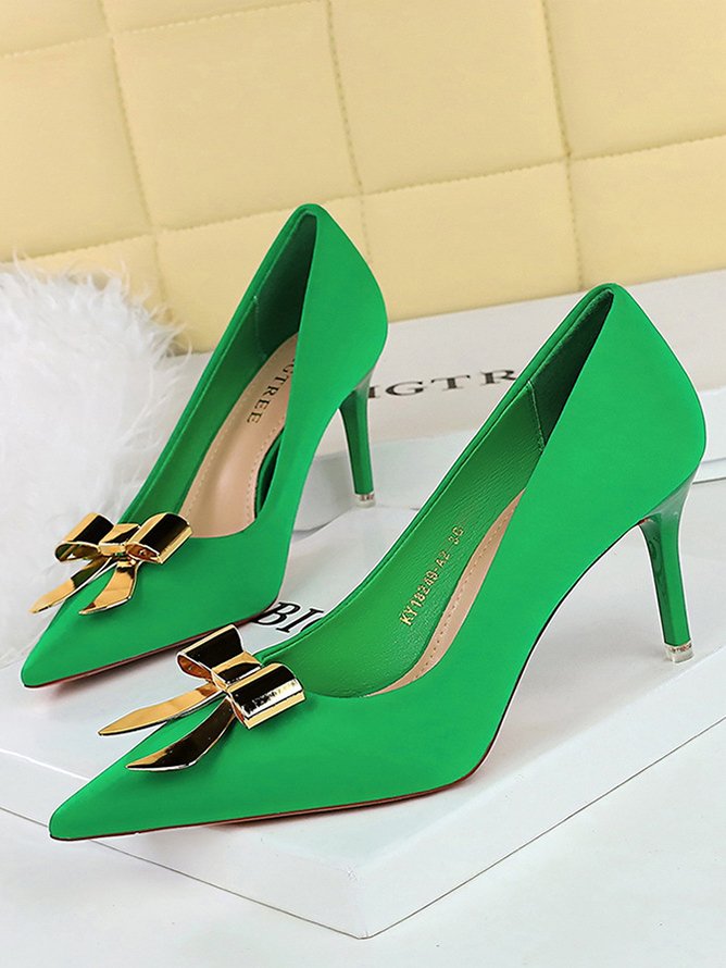 Plain Elegant Stiletto Heel Satin Flat