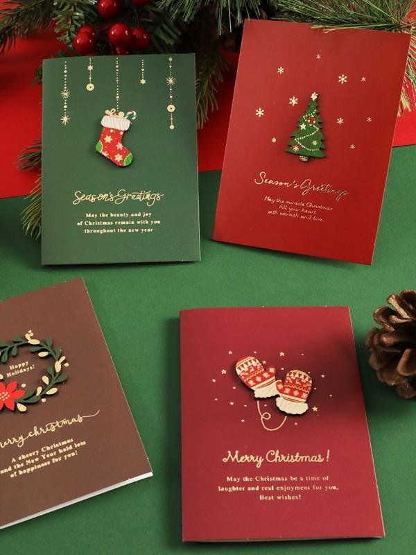 Christmas Embossing Greeting Cards With Envelopes Christmas Eve Gift Cards Holiday Blessings (1 Card With Envelope)