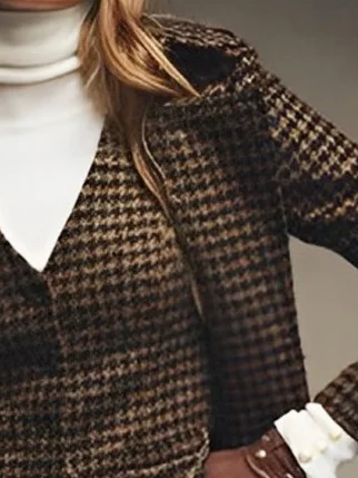 Regular Sleeve Houndstooth Urban Coat