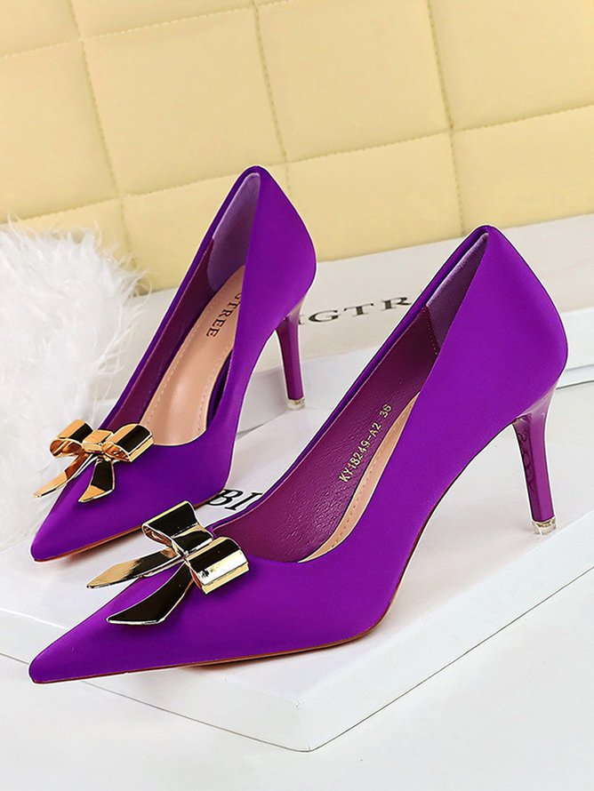 Plain Elegant Stiletto Heel Satin Flat