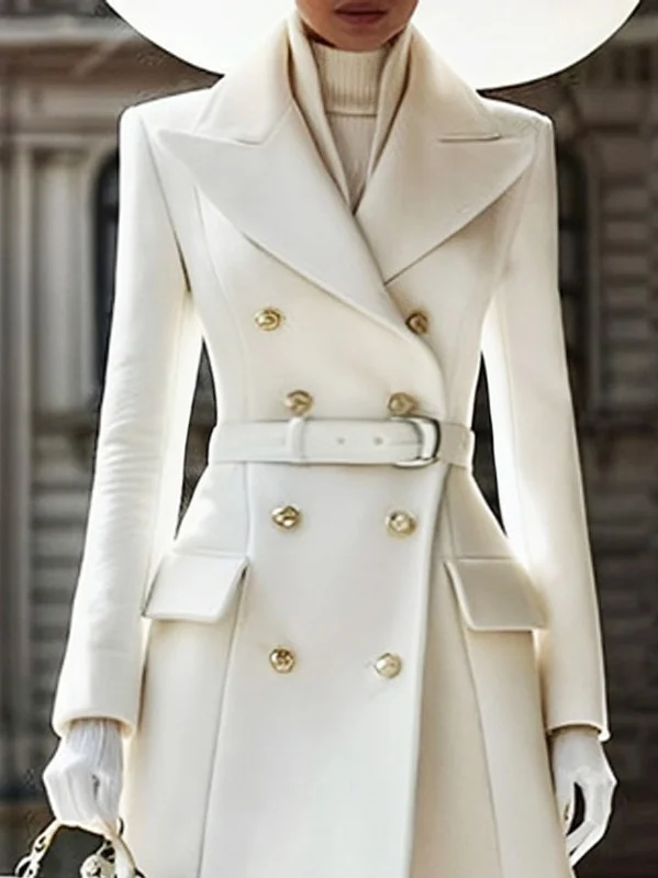 Regular Sleeve Urban Lapel Collar Regular Fit Coat With Belt