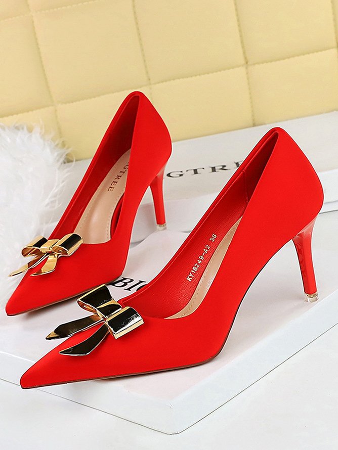 Plain Elegant Stiletto Heel Satin Flat