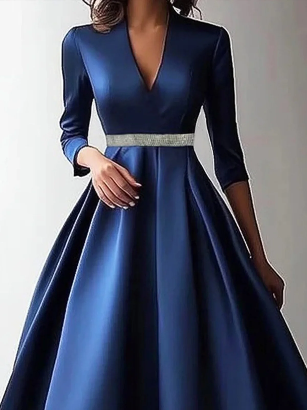 Elegant Plain Regular Fit V Neck Party Dress