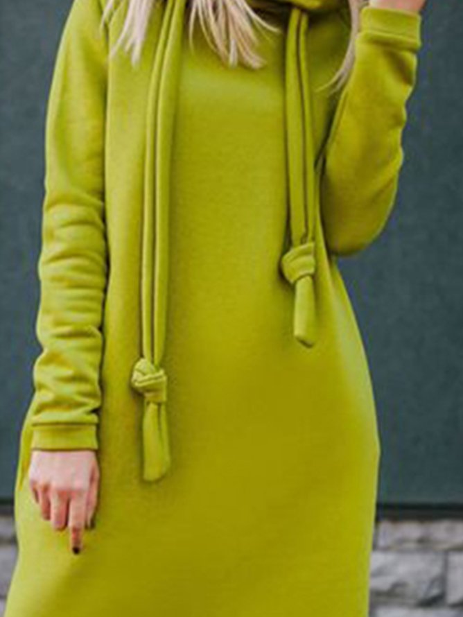 Casual Regular Sleeve Loose Plain Hoodie Dress