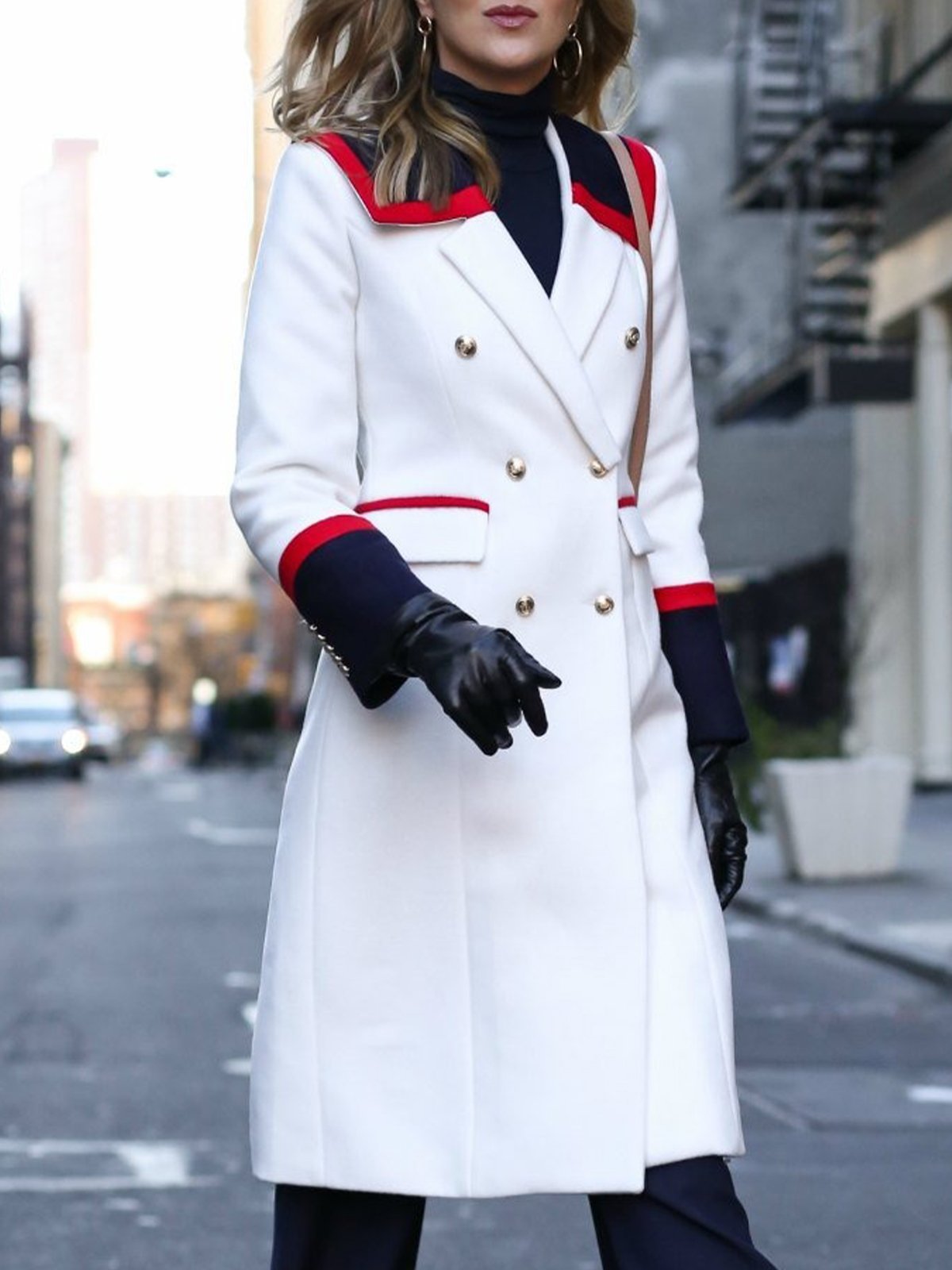 Color Block Urban Lapel Collar Long Sleeve Coat