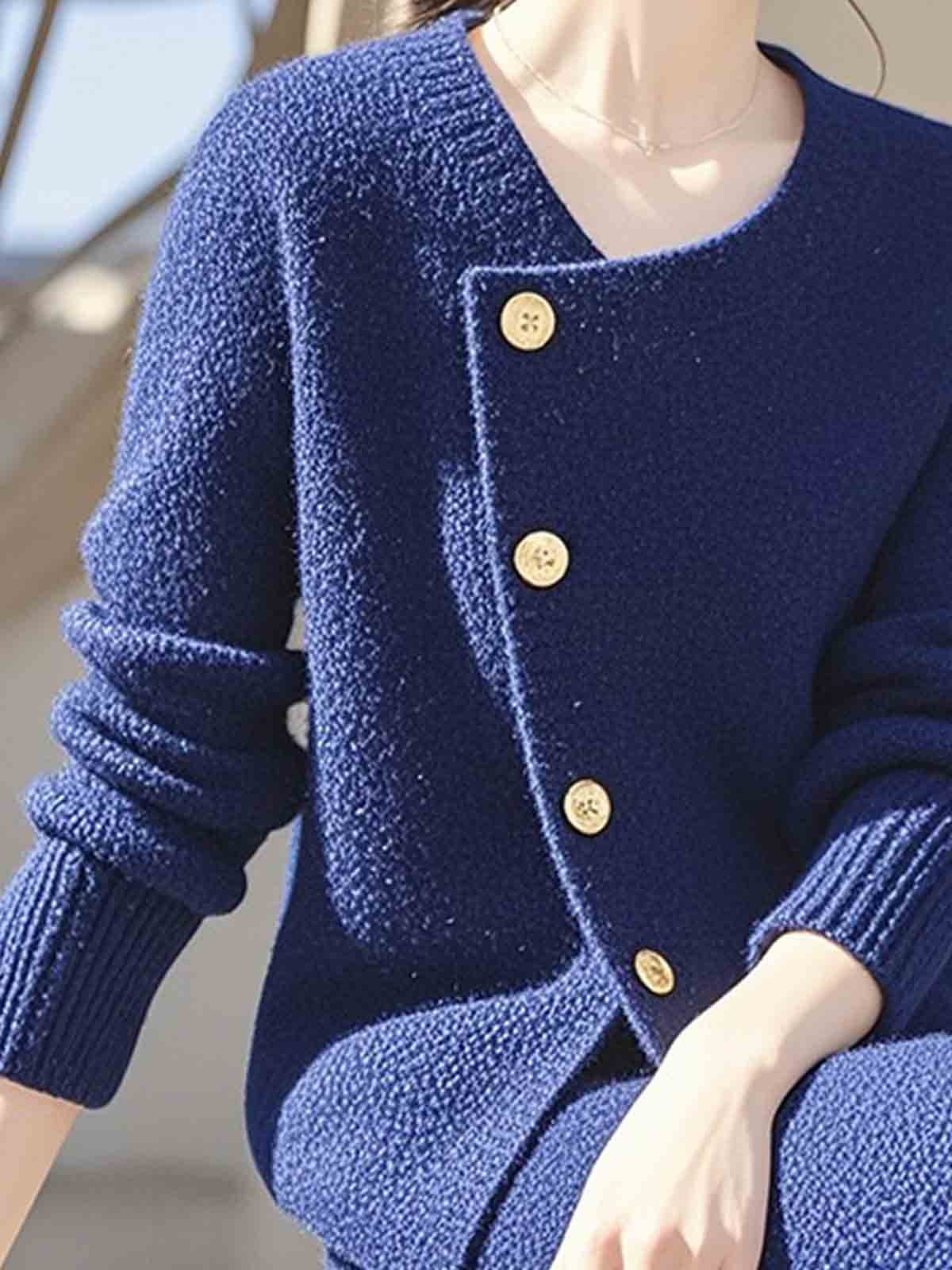 Plain Elegant Regular Fit  Buttoned Cardigan Sweater