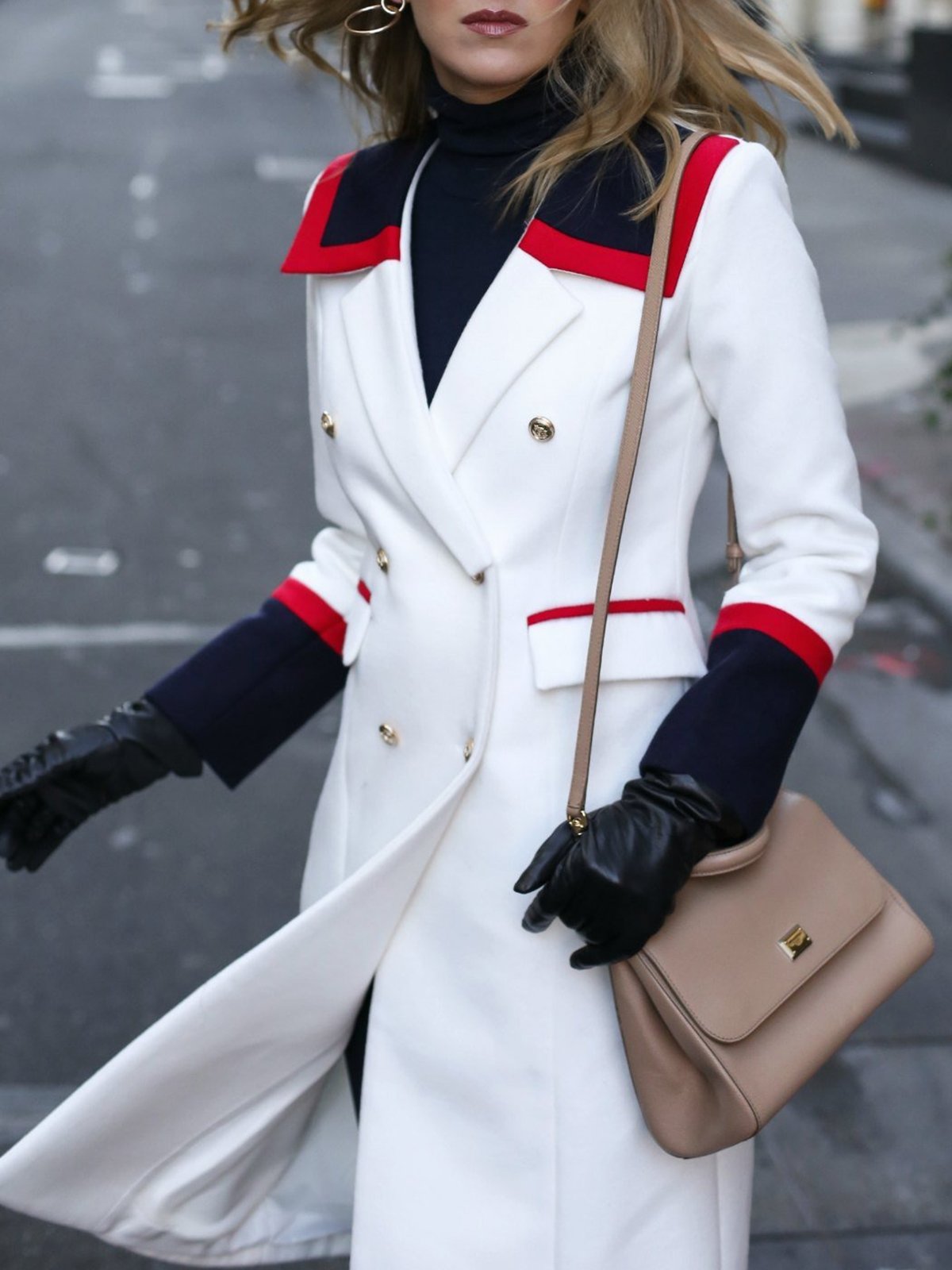 Color Block Urban Lapel Collar Long Sleeve Coat