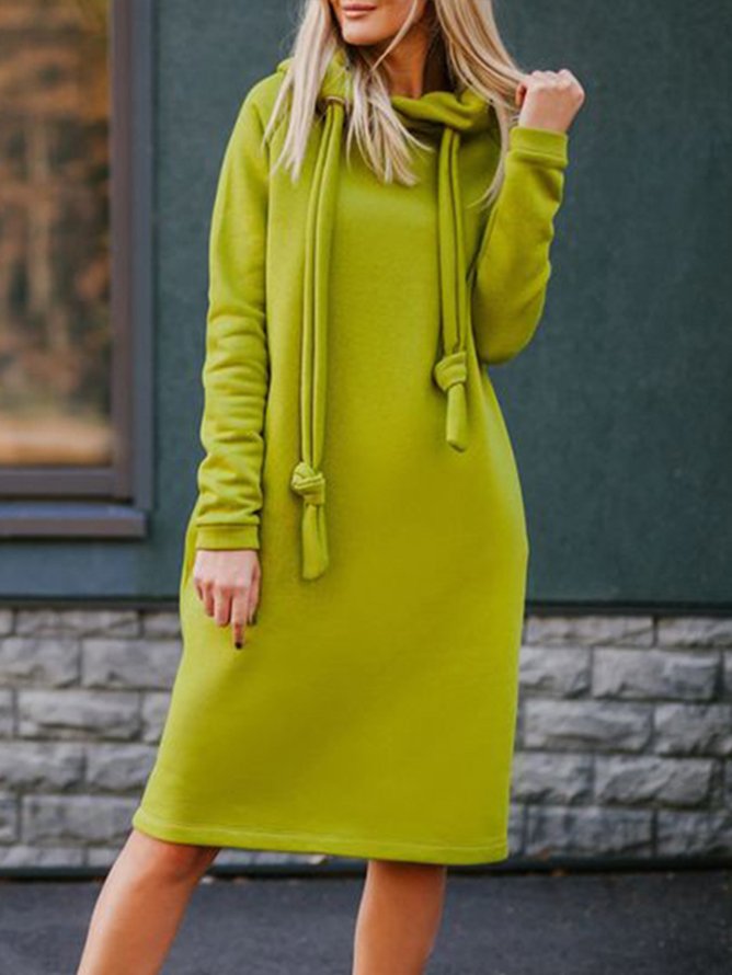 Casual Regular Sleeve Loose Plain Hoodie Dress