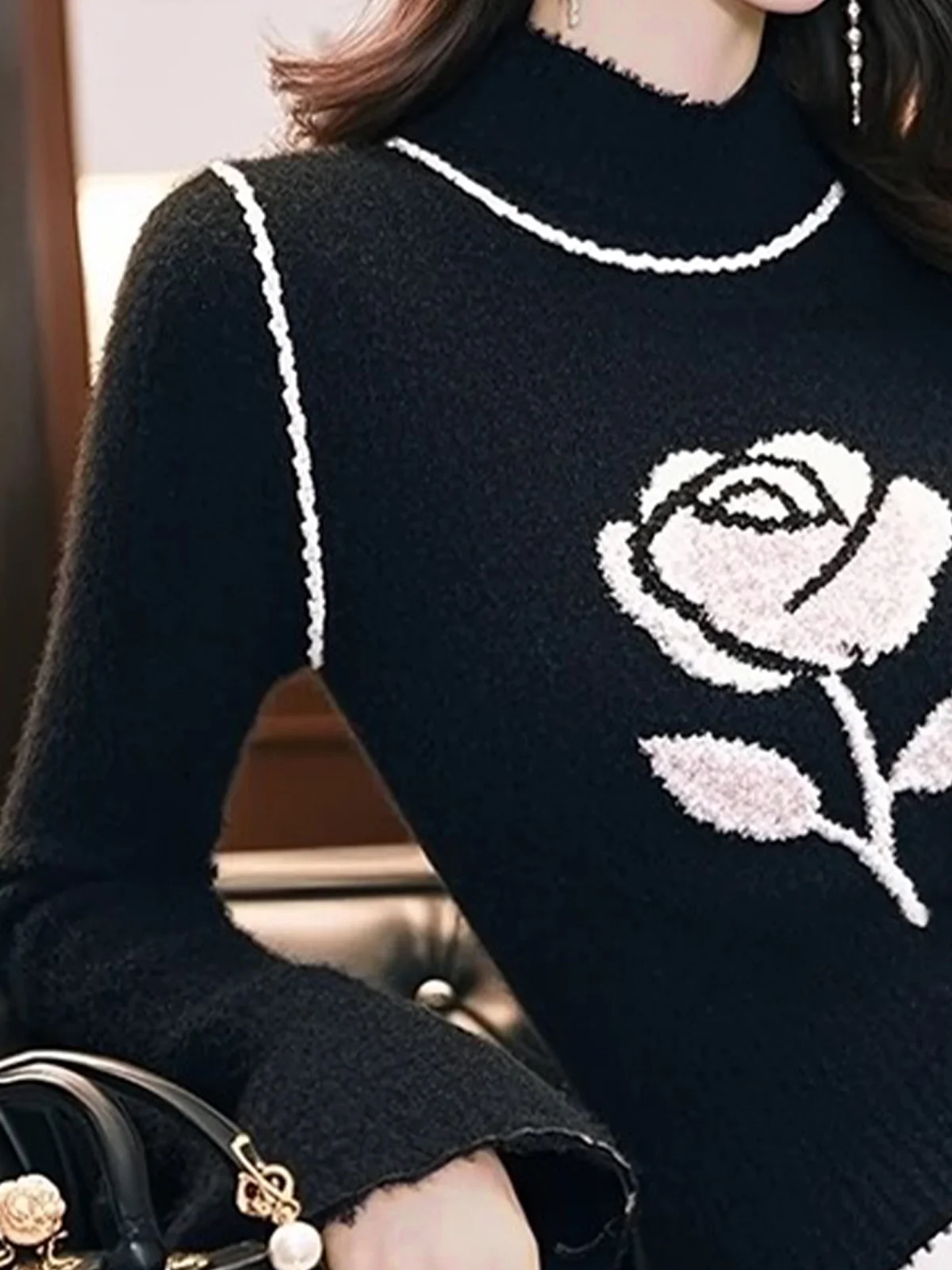 Regular Sleeve Regular Fit Elegant Floral Sweater