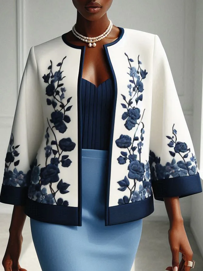 Regular Sleeve Floral Elegant Jacket