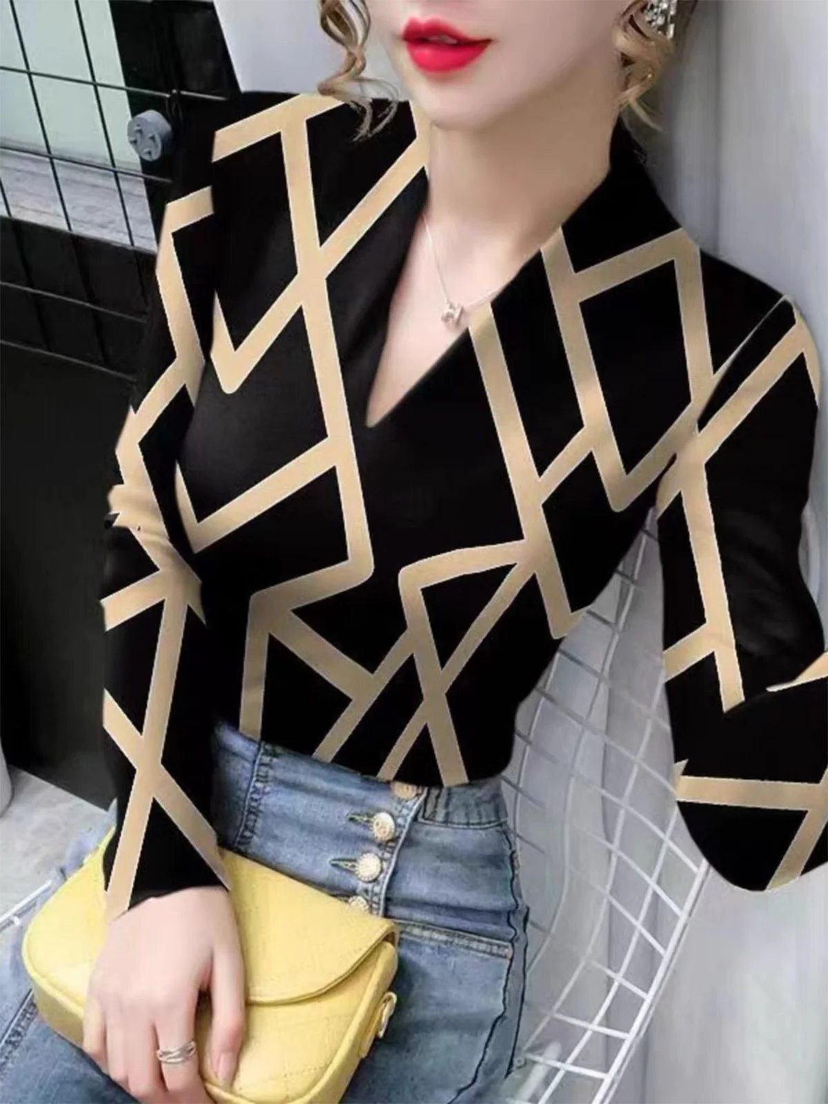 Urban Regular Sleeve Geometric Tight Printing T-Shirt