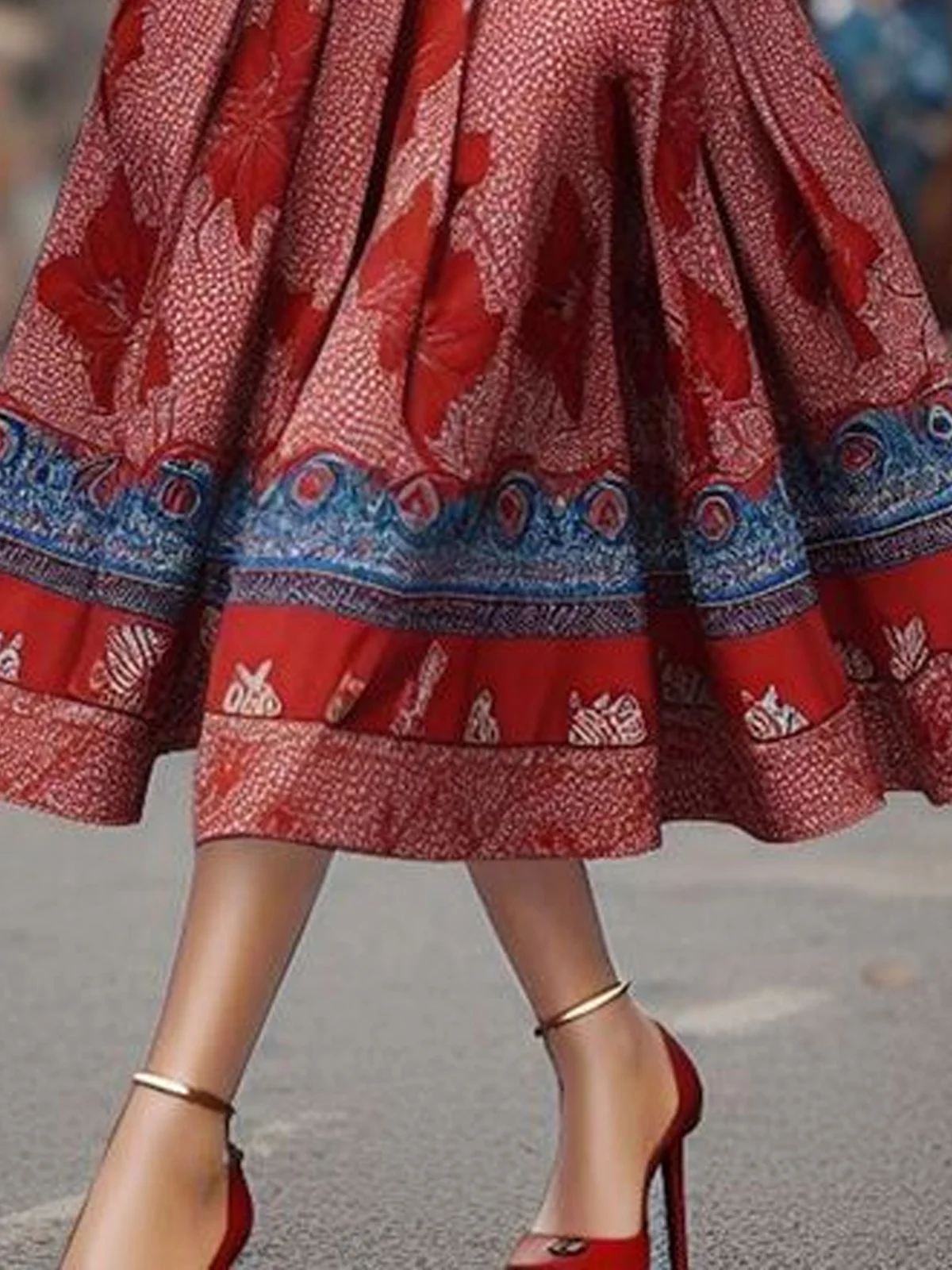 Regular Sleeve Random Print Elegant Midi Dress